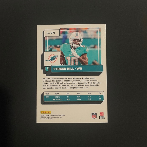 Tyreek Hill: Miami Dolphins, Wide Receiver 2022 Panini Donruss Football #271 - Picture 2 of 2